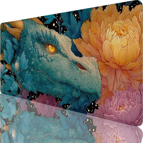 Tapis de Souris Bleu 700x300x3 mm Grand Tapis de Souris XXL Dragon sous Main Bureau Gamer, à Bords Cousus, Base en Caoutchouc Antidérapante Mouse Pad pour PC, Ordinateur, Decoration Maison l-8158