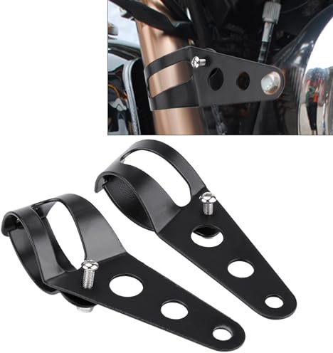 Jeffergarden Morsetto per Faro con Montaggio a Forcella, Struttura in Ferro Battuto, Fissa Tubi Forcella da 33-43 Mm, Ideale per Motociclette Chopper Cafe Racer (BLACK)