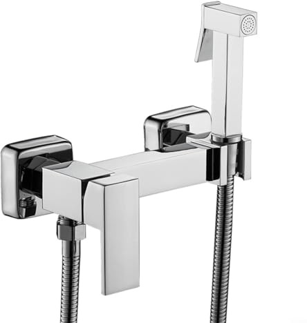 Kit de pulverizador de bidé de mano con válvula angular de latón y manguera de acero inoxidable, boquilla de pulverización de aleación de zinc de presión ajustable para limpieza de inodoro e higiene