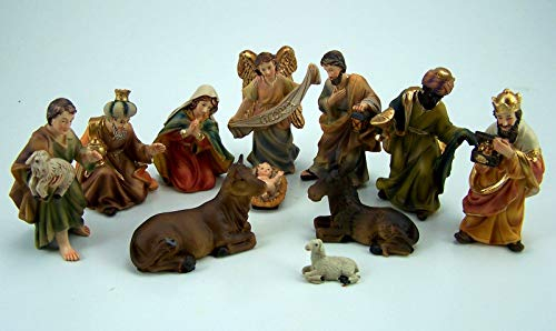 Dekoprojekt Krippenfiguren Set für Weihnachtskrippe, Polyresin, handbemalt. 11 TLG. 9 cm.