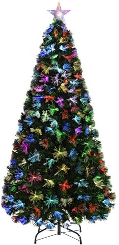 WeRChristmas Pre-Lit Fibre Optic Christmas Tree with Tree Topper and Flower Lights, Green, 7 feet/2.1 m