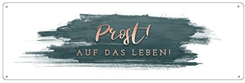 Interluxe METALLSCHILD Blechschild Prost AUF DAS Leben Abstrakt Petrol Kupfer Rosé Trinken 290x92 mm