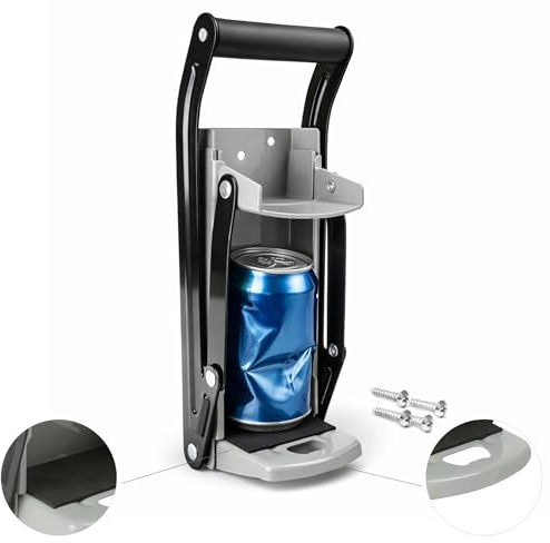 2-in-1 Can Crusher & Bottle Opener Premium Wall Mounted Heavy Duty 16oz / 500ml Aluminium Can Crusher for Kitchen, Garage & Recycling – Soft Grip Foam Handle – Space Saving Tin Can Recycling Tool