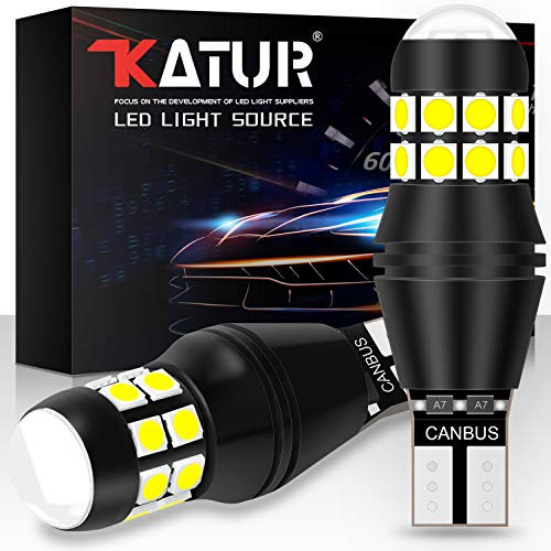 KATUR W16W 921 T15 912 LED Ampoule CANBUS sans Erreur sans polarité 6500K 3030 20SMD 12V 24V pour Feux de recul de feu de stationnement arrière de Voiture (2pcs, Blanc)