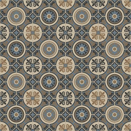 VINYL FLOORING UK Lifestyle Baroque Lisbon Beige & Blue Designer Effect Non Slip Vinyl Flooring for Bathroom Kitchen Living Room- 3W(9'9) X 3L9'9)