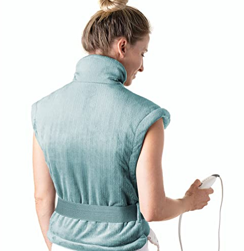 Pure Enrichment PureRelief XL Back & Neck Heating Pad- Safe Heat Therapy for Sore Muscles, Pain, & Cramps in Neck, Back, & Shoulders - 4 Heat Settings w/Auto Shut-Off, Soft Fabric (Sea Glass)