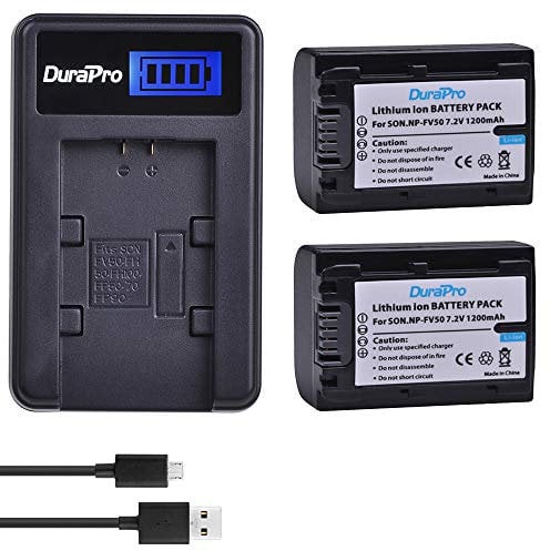 DuraPro 2Pcs 1200mAh NP-FV50 NP-FV50 Akku + LCD USB Ladegerät für Sony NP-FV30 NP-FV40 FV70 FV100 Akkus; HDR-CX150E HDR-CX170 HDR-SR68 DCR-SR20E HDR-CX190 HDR-CX130 Handycams