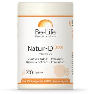 BE-LIFE | Natur-D 2000 | Complément alimentaire | Ossature & immunité| Système immunitaire, ossature saine, maintien d'une dentition normale | Vitamine D naturelle | 200 Capsules