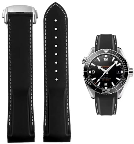 FOUUA Uhrenarmband für Omega Silikon Gummi Uhrenarmbänder 20mm 22mm Sanft Wasserdicht Sport Ersatz Faltschließe Armbänder Original Uhrenarmband Omega Seamaster SpeedMaster De Ville