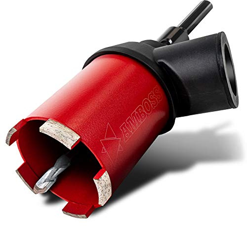 Diamant Dosensenker Ø 82 mm / M16 / DEX System / 90mm Nutzlänge inkl. Absaugung inkl. 6kant Aufnahme und Bohrer - Amboss Red Force Premium für Mauerwerk, Ziegel, Putz, abrasive Materialien