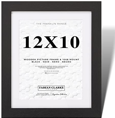 Fabian Clarke London – Cadre photo 30 x 25 cm moderne en bois noir avec passe-partout blanc 25 x 20 cm et façade en verre à suspendre en orientation portrait ou paysage