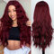 PORSMEER Perücke weinrot Lang locken Gewellt Natürliche Synthetische Haar Wig Perücken für Frauen/Mädchen alltagstauglich Cosplay Kostüm Fasching Party,Dunkel Rot