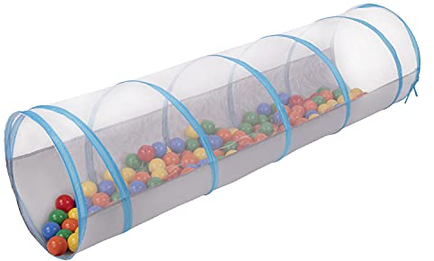 Selonis Pop-Up Tunnel Mit 200 Bälle Für Kinder Krabbel Spieltunnel, Grau-Blau:Gelb/Grün/Blau/Rot/Orange