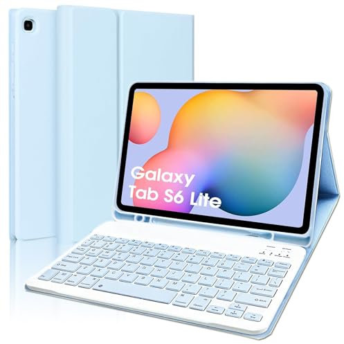 Keyboard Case for Samsung Galaxy Tab S6 Lite 10.4''2024(SM-P620/P625/P613/P619/P610/P615), Leather Folio Cover with Detachable Magnetically Bluetooth Keyboard with S-Pen Holder, Blue