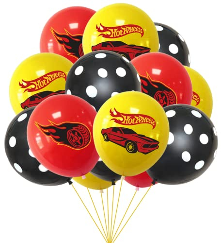 POPOYU 15 Stück Hot Wheels Geburtstagsdeko,12 Zoll Rote Rennwagen Party Ballons Auto Luftballons Kindergeburtstag Racing Car Latexballons Deko für Rennauto Theme Geburtstag Party Dekoration