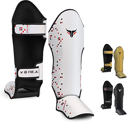 Mytra Fusion schienbeinschoner Kickboxen shin Guards MMA, Muay Thai schienbeinschützer – Shin Instep Protection für Training, BJJ, Sparring, Boxausrüstung und Kampfsport (L, White)