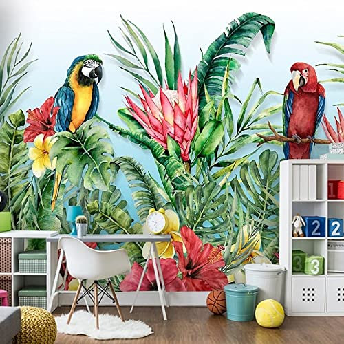 YXTSmurals Vert Plante Perroquet Papier Peint Panoramique 3D Papier Peint Intissé 3D Effet Poster Geant Mural Personnalisé 3D Peinture Murale Tv Pour Salon Chambre Décoration Murale