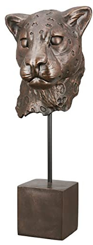 Casablanca Deko Figur Skulptur Leopard Kopf auf Sockel XL - 3D Tierkopf Statue aus Kunstharz - Farbe: Bronze Höhe 46 cm