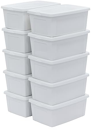 Iris Ohyama Vielseitige Aufbewahrungsboxen, 11L, 10er-Set, Weiß, Deckel leicht schließbar, Stapelbar, Robustes Plastik, Für Schrank, Regale, Klassenzimmer, Organisation, Kunstbedarf, Schuhe, MCB-11