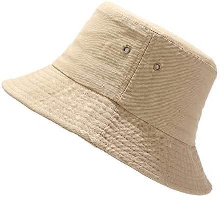 YAMEIZE Summer Trendy Bucket Hat Classic - Black for Women Men Teens UV400 Colored Bucket Hat Beach Travel Classic Bucket Hat Fishmen Cap Sun Fishing Golf Outdoor, Khaki-1, 7-8