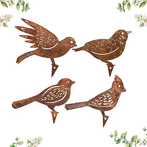 Wohlstand 4 stücke Rost Vogel Gartendeko für Draußen, Gartenstecker Rost Deko, Rost Deko für Garten für dekorative dekorative Dekorationen in Bäumen, Zäunen und Innenhöfen