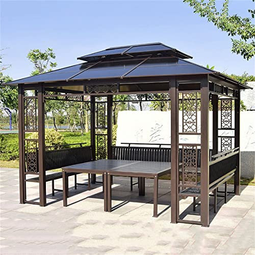 HJDSUDU Hardtop-Pavillonüberdachung, Terrassenpavillon mit Polycarbonat-Doppeldach-Rostschutzbeschichtung, Aluminiumrahmen, permanenter Pavillon-Außenpavillon,3.5x4.5m
