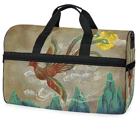 Phönix Vogelberg Sonne Sporttasche Badetasche mit Schuhfach Reisetaschen Handtasche für Reisen Frauen Mädchen Männer