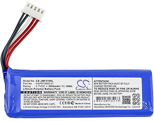 Cameron Sino Batterie pour JBL Flip 4, Flip 4 Special Edition PN:JBL GSP872693 01 3000 mAh / 11,10 Wh
