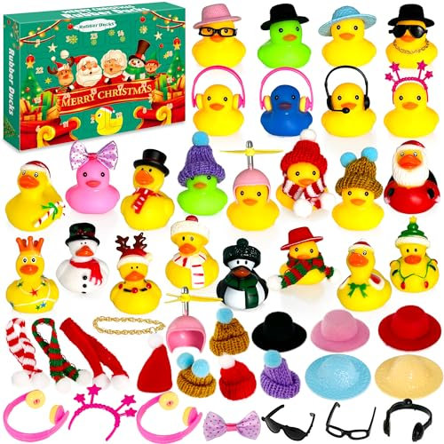Lubibi Enten Adventskalender 2024, Adventskalender für Kinder mit 24 weihnachtlichen gelben Enten, Badespielzeug 1 2 3 4 5 6 7 8 9 10 11 12 Jahre alter Junge und Mädchen Geschenk zum Weihnachtstag