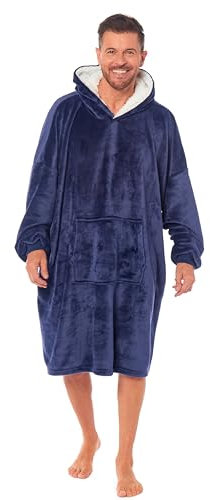 Toro Rocco Mens Hooded Blanket Oversized Hoodie Blankets Warm Soft Sherpa Fleece Comfy & Fluffy Wearable Throw Giant Sweatshirt with Front Pocket One Size Fits All, Navy