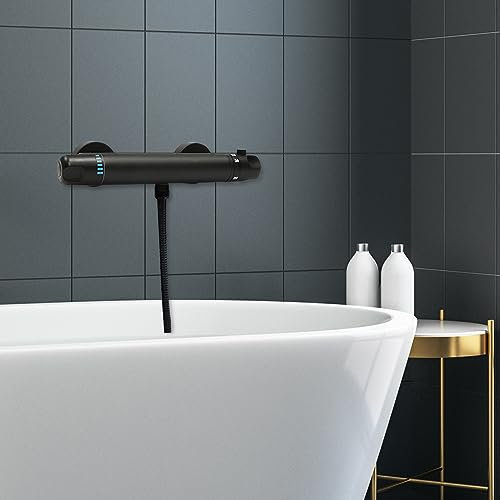 Thermostat Duscharmatur，Duschthermostat Mischbatterie Schwarz Thermostat Mischventil Wasser Heizung Ventil (Schwarz Blau)