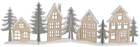 Spetebo Deko Häuserzeile aus Holz klappbar 60 x 16 cm - grau und Gold - Weihnachtsstadt Silhouette zur Tischdekoration - Weihnachtsdeko Tischdeko für Weihnachten Weihnachtsstadt Skyline