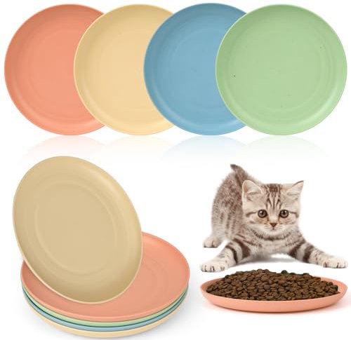 4 platos de comida para gatos, comida húmeda para gatos, cuencos planos para gatos, bigotes, sin fatiga, platos para comida y agua, plato ancho para gatos para gatitos y gatos de patas cortas (color