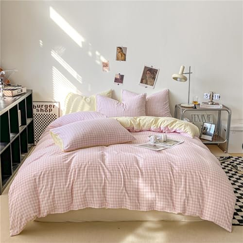 Odot Plaid Drucken 3 Teilig Bettwäsche-Sets, Einzelbett Doppelbett Bettwäsche Set mit Bettbezug & 2 Kissenbezüge 48x74cm, Bettbezug Set für Erwachsene Teenager Kinder (150x200cm,Rosa Plaid)