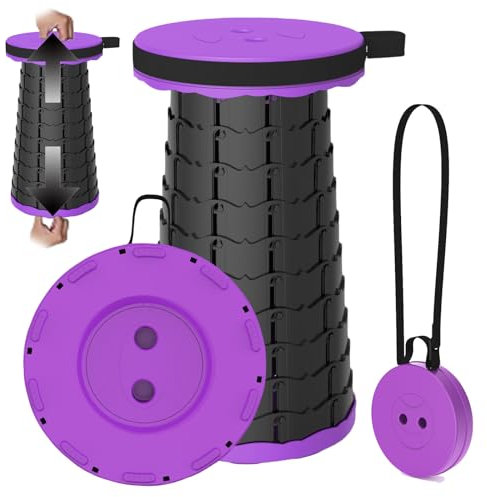 PLOGGING Tragbarer Teleskophocker,Tragbarer Klapphocker,einziehbarer Klapphocker für Camping,Angeln,Reisen, Grillen,Wandern,erstellbare Klapphocker,Faltbarer Hocker,Belastung 200kg mit Karabiner