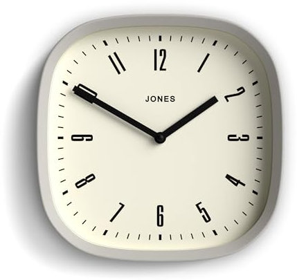 JONES CLOCKS® Marvel wanduhr | Moderne Retro abgerundete quadratische Uhr | 25cm | Grau | Cooler designerlook für küche, Wohnzimmer oder büro