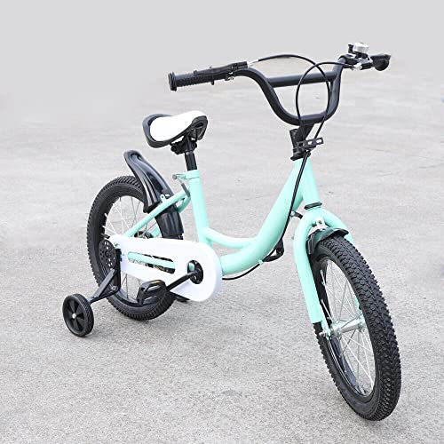 FUNYSF 16 Zoll Kinderfahrrad 5-8 Jahre Jungen Fahrrad mit Stützrädern höhenverstellbar Mädchen/Junge Geschenk Fahrrad (Grün)
