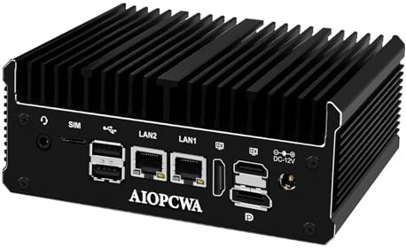 AIOPCWA Industrial PC, Fanless Mini PC, J6412, Dual 2.5GbE i226V LAN Port, 2 × COM RS232, WI-FI/BT/SIM, Mini Desktop Computer, Barebone NO RAM NO SSD NO OS, HD+DP, USB-C