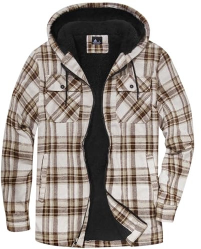 SwissWell Hommes Veste Chemise Épaissir Veste de Flanelle à Carreaux Doublure Peluche Loisirs Doublé Sweat à Capuche Hommes Polaire Hoodie Veste d'hiver avec Poches(Kaki-2XL)