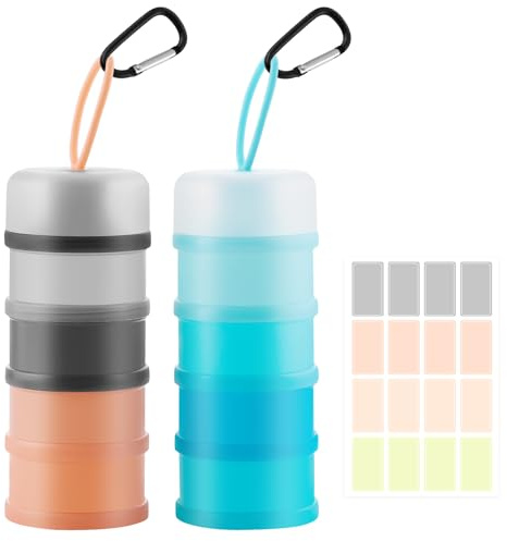 Bakpoco Paquete de 2 recipientes de almacenamiento de proteína en polvo, dispensador de fórmula apilable de 4 capas a prueba de fugas, contenedor portátil de proteína en polvo para viajes, fitness,