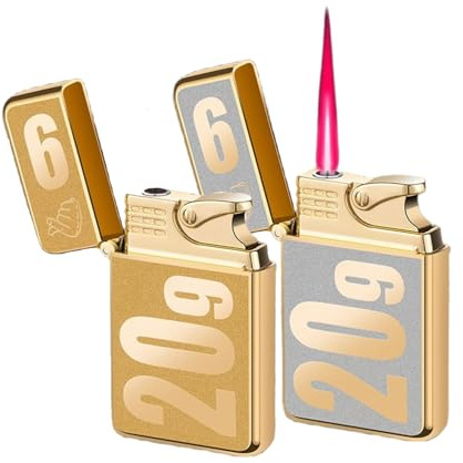 2er-Pack Taschenfeuerzeuge Butan Nachfüllbar Einstellbares Jetflammen-Taschenfeuerzeug, Rot Feuer Direktinjektion Winddicht, Sicher, Klassische Taschenfeuerzeuge (Ohne Butan) (Silber+Gold)