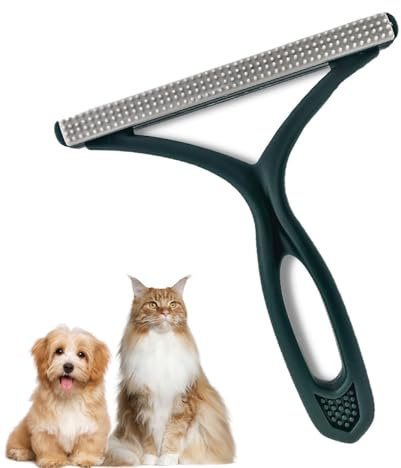 Pet Hair Scraper Removal Tool Fur Fluff Remover Carpet Rake Portable Carpet Brush with Double Sided Scraper Reusable Pet Hair Remover Roller for Cat Dog Sofa Bed Furniture Clothing(Green)
