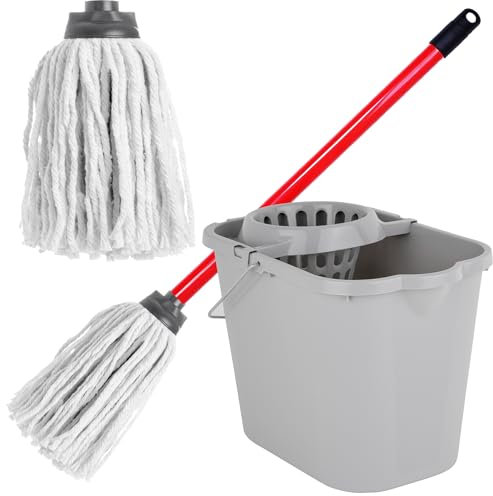 Cotton Floor Mop Super Absorbent Cotton Mop Head With Handle Ideal Mop For Home, Office & Commercial Use (Cotton Mop, Handle & Bucket, Pack of 1)