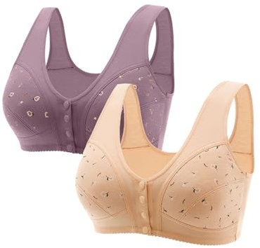 Generico Fascia Reggiseno Donna Coppette Silicone Seno Confezione da 2 Comodi Reggiseni a per Anziani 2023 Nuovi Comodi Reggiseni in Cotone con Chiusura Frontale Reggiseni Senza Ferretto (Clear, L)