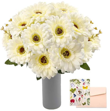 Snail Garden 2 Sträuße 14 Köpfe künstliche Gerbera Gänseblümchen,Fake Gänseblümchen Blumen mit Blättern und Sämling schießt,Faux Gerbera künstliche Blumen,Seidenblumen fürHochzeit Zuhause Dekoration