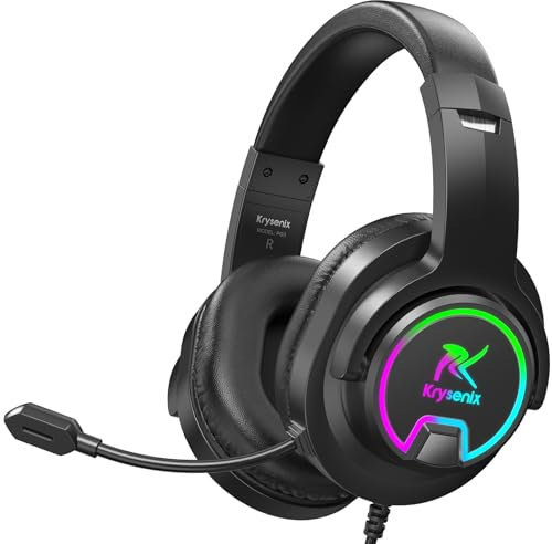 Krysenix PG3 Wired Gaming Headset for PS4, PS5, PC, Xbox, Switch, 3.5mm Gaming Headphones with Noise-Cancelling Mic Surround Sound, Computer Headset with Cool RGB Lights Ergonomic Comfort Black