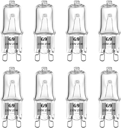 VINBE G9 Backofenlampe, 25W Halogenbirne 230V für Mikrowelle, Herd, Backofen, 300℃, Warmweiß, 8 Stück