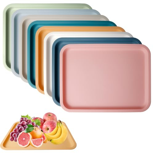 BORDEAG 8 vassoi in plastica, 30,5 x 22 cm, antiscivolo, rettangolari, vassoio da portata in plastica, piccolo vassoio, piatto da portata per sala da pranzo, cucina (8 colori)