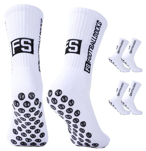 Lancry 2 Paar Fussball Socken Männer, Atmungsaktive Anti Rutsch Grip Socken Fussball, Rutschfeste Sportsocken Fußballsocken Herren (Weiß)