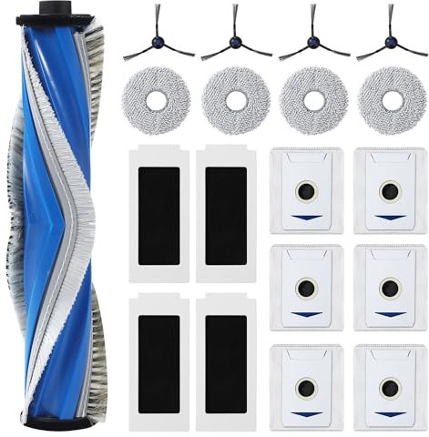 19 pièces ensemble d'accessoires pour Ecovacs Deebot T30S Pro/ T30S, 1 brosse principale en caoutchouc, 4 filtres HEPA, 6 sacs à poussière, 4 lingettes, 4 brosses latérales